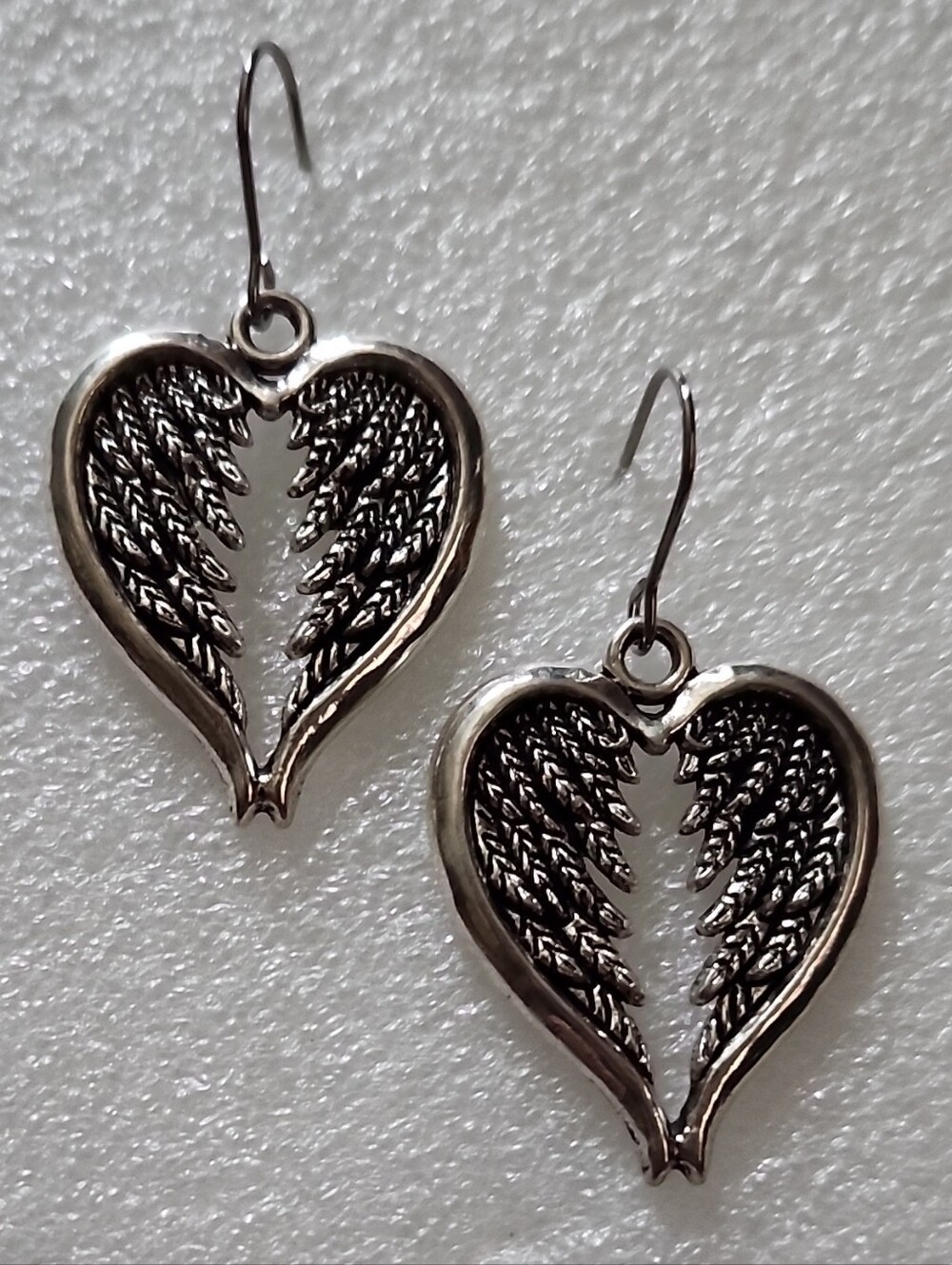 Hand Crafted Silver Winged Heart Dangle Earrings